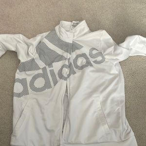 Adidas kids workout zip up jacket! size XL! white and black dots with logo!